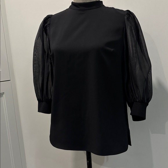 Ted Baker Micaeli Black Organza Puff Sleeve Top Gold Zip Size 2 (M) - Picture 11 of 16